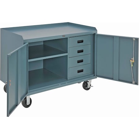 Global Industrial Mobile Drawer Workbench Cabinet w/ Steel Square Edge Top, 48W x 26D, Gray 253756